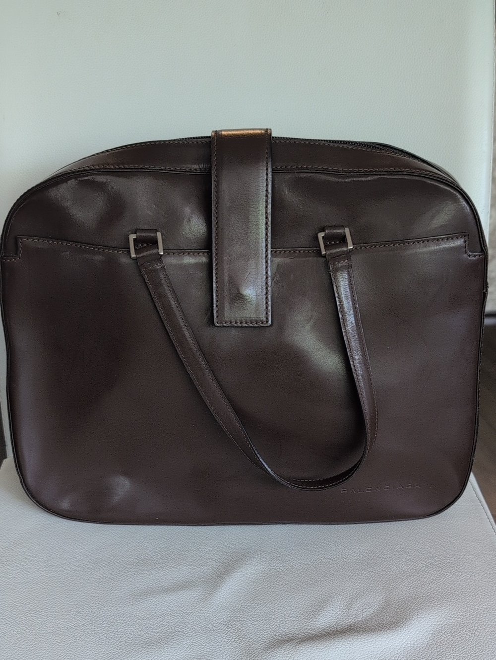 Balenciaga Dark Brown Leather Briefcase Tote